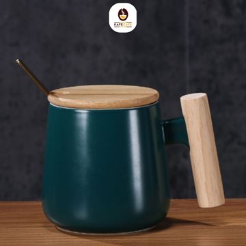 Picture of GREEN CERAMIC CUP WITH LID & SPOON